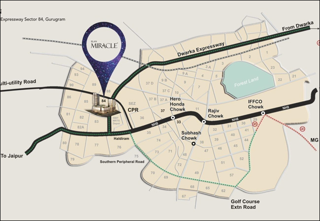 Elan Miracle Sector 84 main Dwarka Expressway Gurgaon- Location Map